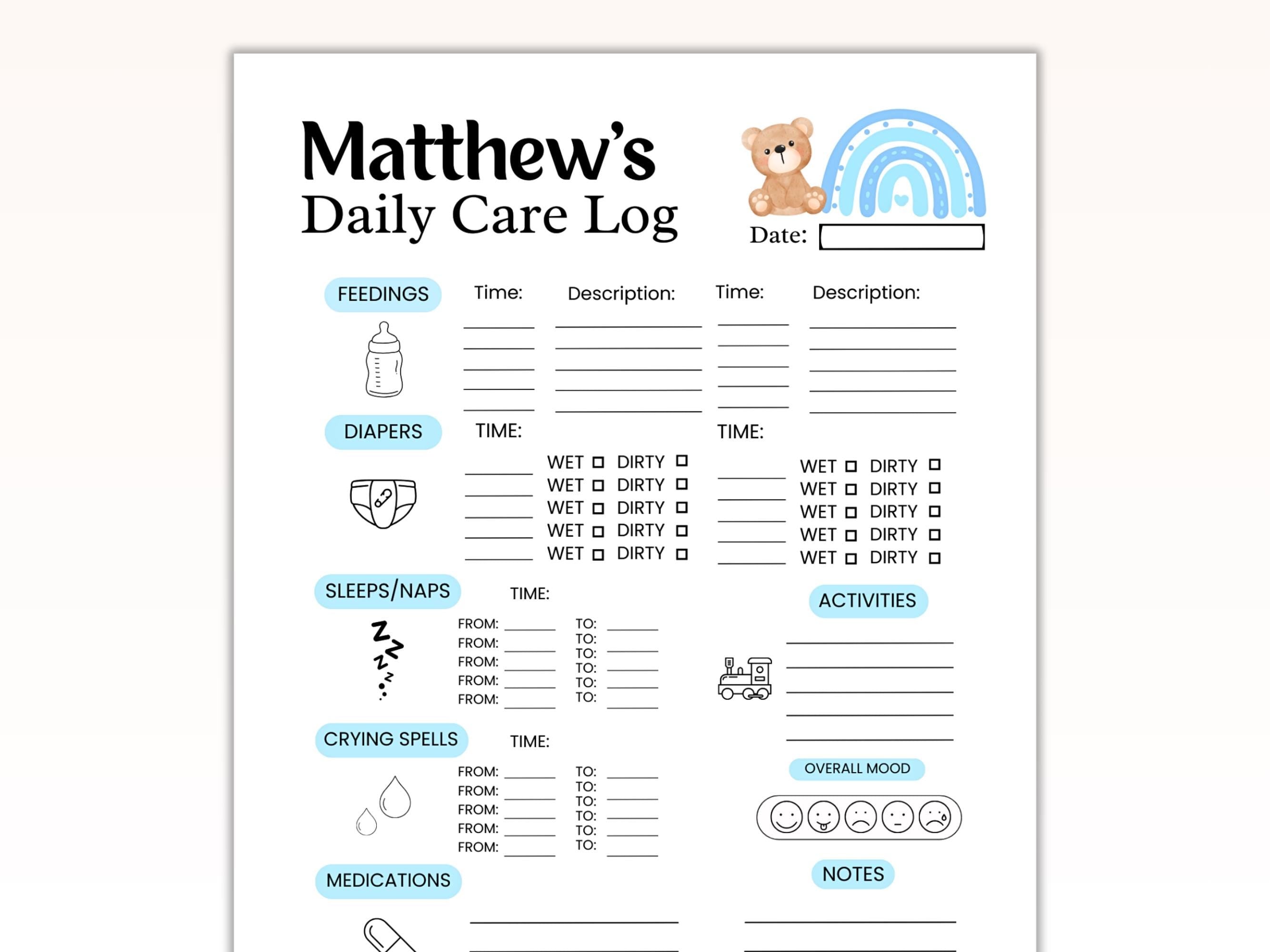 Baby boy Daily Log